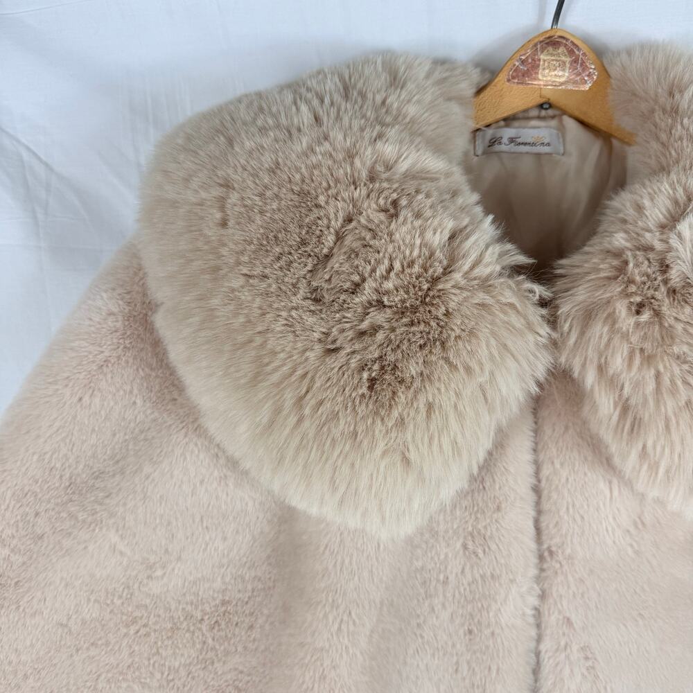 La Fiorentina One Size Faux Rabbit Fur Trim Scarf Wrap Beige Knit - Picture 2 of 8